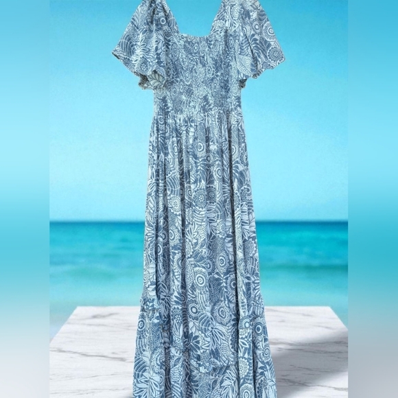 Angie Blue Floral Maxi Dress Size Large (NWT) - Picture 6 of 10